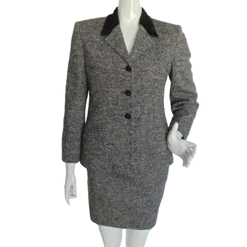 Vintage Wool Skirt Set, IT 42/US 6, DUE DONNE, Blazer/Skirt 2 pc, Fuzzy Collar